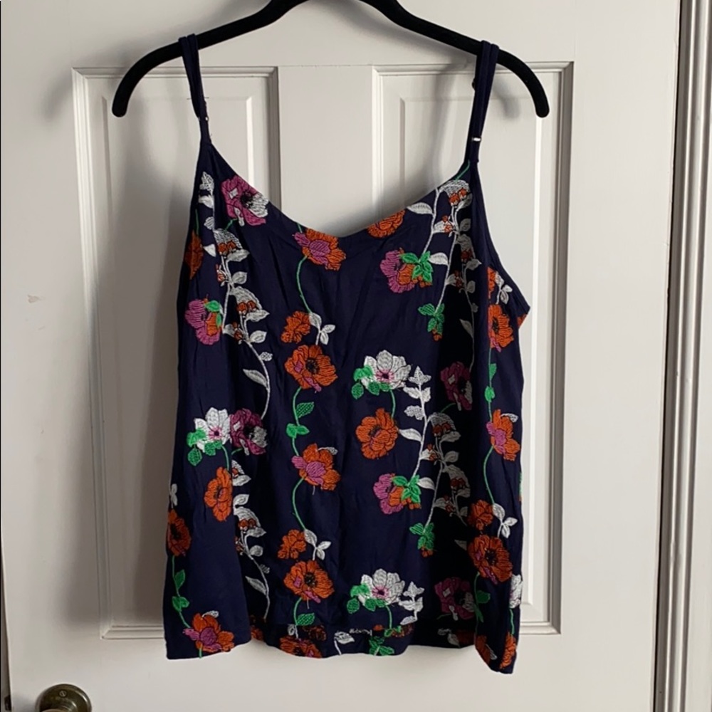 Anthropologie Navy Floral Embroidered Silk Tank - Picture 6 of 6